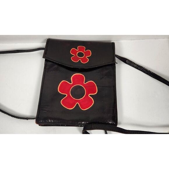 Handmade Black Carved Leather Retro Bag Purse Satchel Schalay MM KANE - Picture 1 of 10